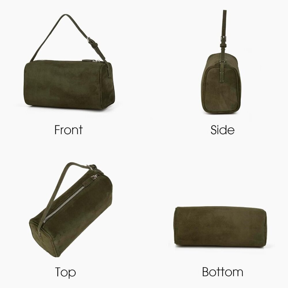 women Olive Suede Leather Smal Crossbody Hobo Shoulder Bag with Adjustable strap - Picture 3 of 7